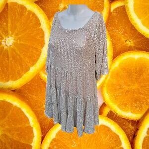 Amazing Lace Women's Champagne My Queen Sequin Tiered Babydoll‎ Dress Size M